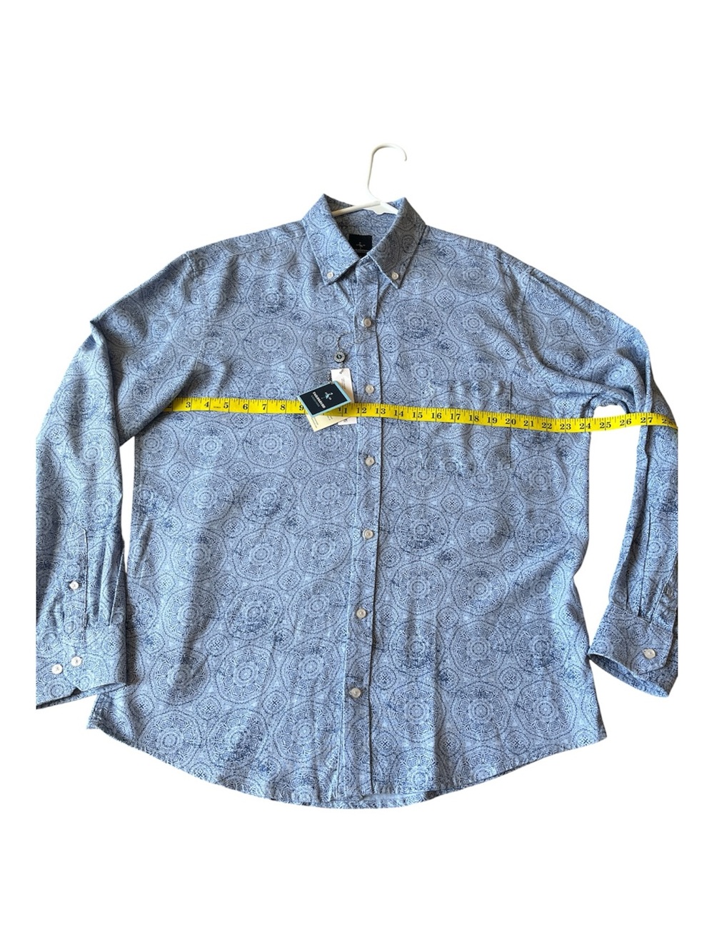 NWT Tailorbyrd Blue Linen Geometric Mandala Button Down Shirt L Flamingo - Picture 4 of 5
